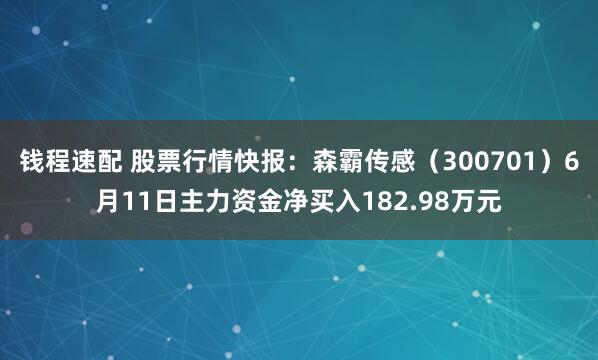 钱程速配 股票行情快报：森霸传感（300701）6月11日主力资金净买入182.98万元