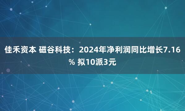 佳禾资本 磁谷科技：2024年净利润同比增长7.16% 拟10派3元